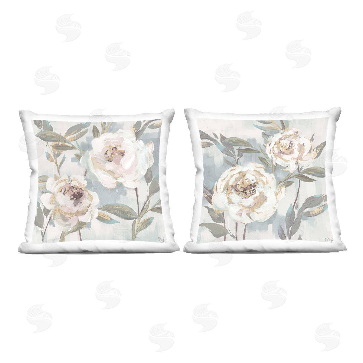 Nina Blue Country Antique Blossoms Printed Plush Polyester Throw Pillow