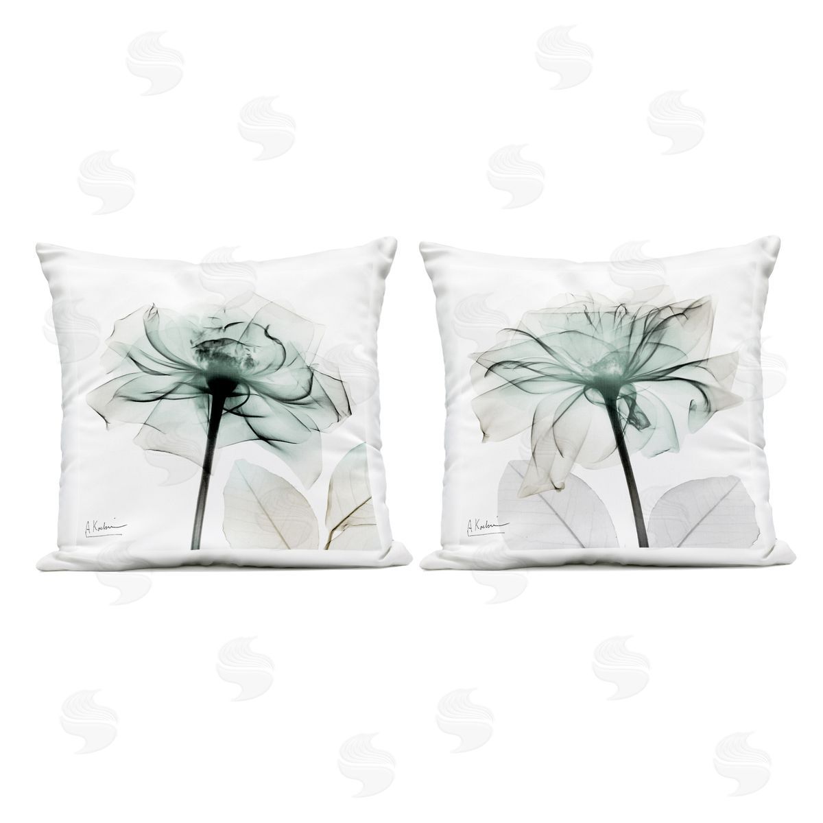 Albert Koetsier Serene Emerald Rose Outdoor Quick-Dry Polyester Printed Throw Pillow