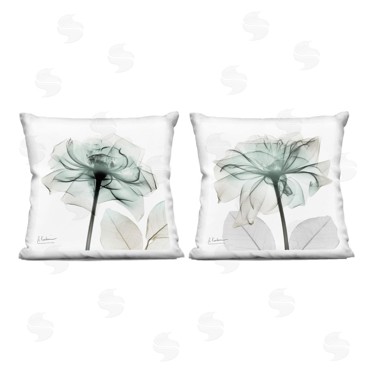 Albert Koetsier Serene Emerald Rose Printed Plush Polyester Throw Pillow