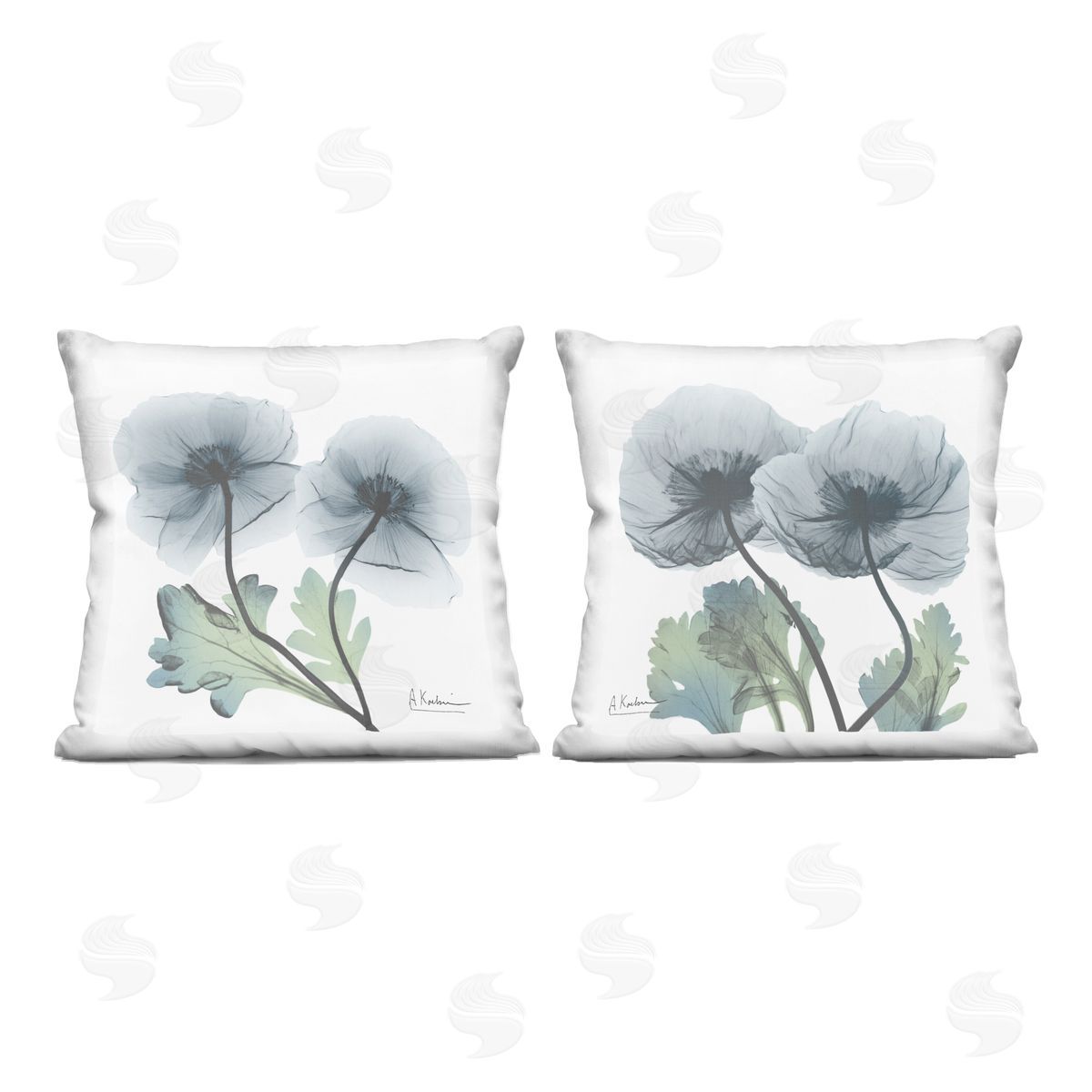 Albert Koetsier Luminous Sapphire Florals Printed Plush Polyester Throw Pillow