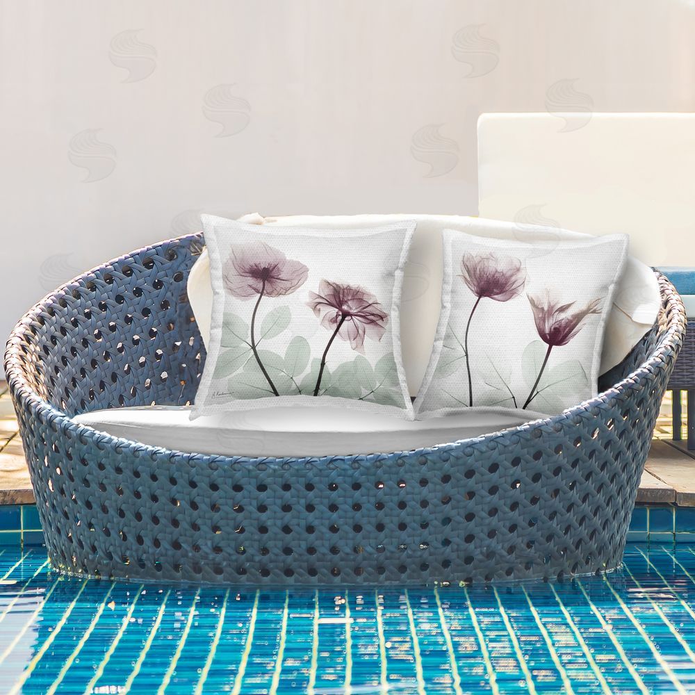 Albert Koetsier Delicate Mauve Flowers Outdoor Quick-Dry Polyester Printed Throw Pillow in Back Yard