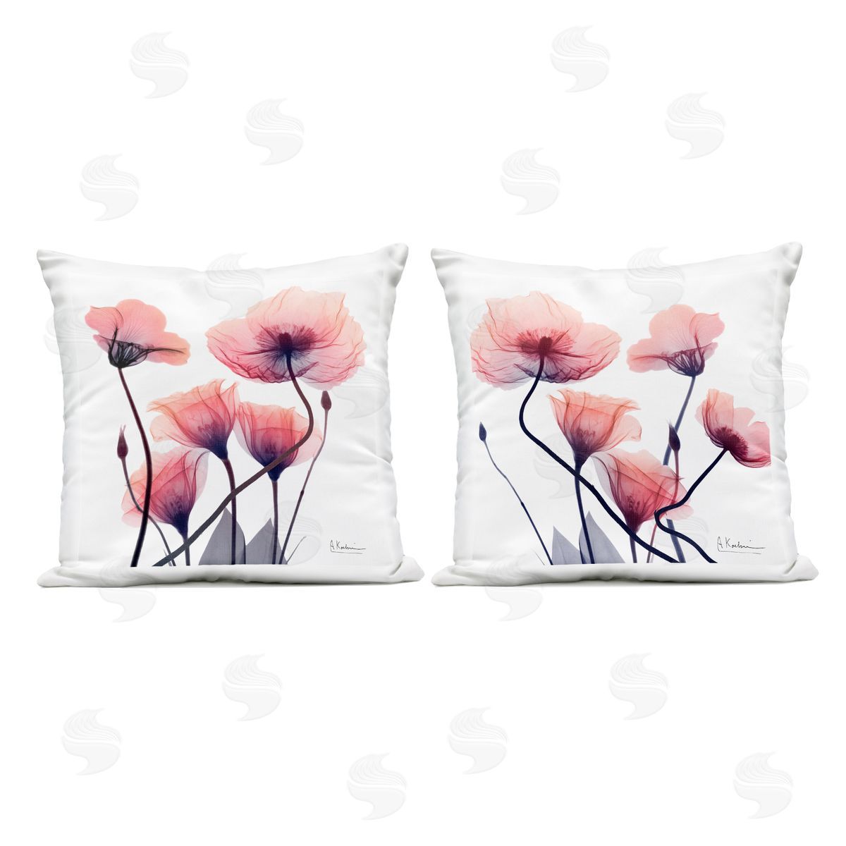 Albert Koetsier Various Faded Pink Flowers Outdoor Quick-Dry Polyester Printed Throw Pillow