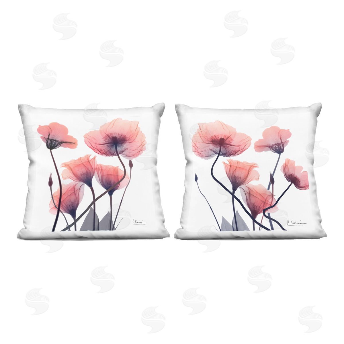 Albert Koetsier Various Faded Pink Flowers Printed Plush Polyester Throw Pillow