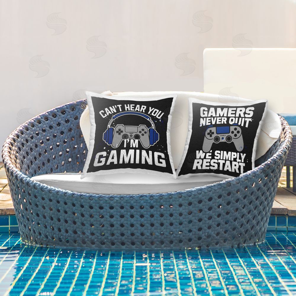 Kim Allen Fun Gamer Quotes Outdoor Quick-Dry Polyester Printed Throw Pillow in Back Yard