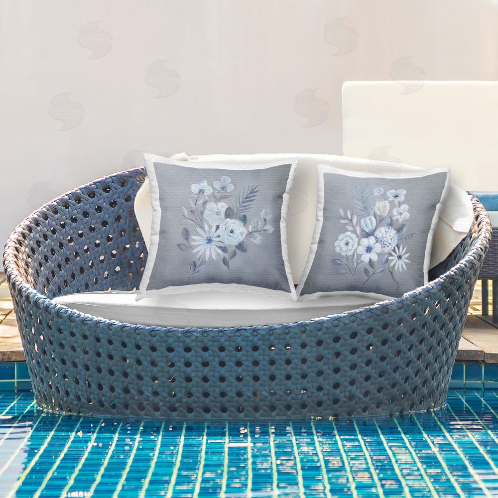 Marilyn Dunlap Delicate Flower Bunches Outdoor Quick-Dry Polyester Printed Throw Pillow in Back Yard