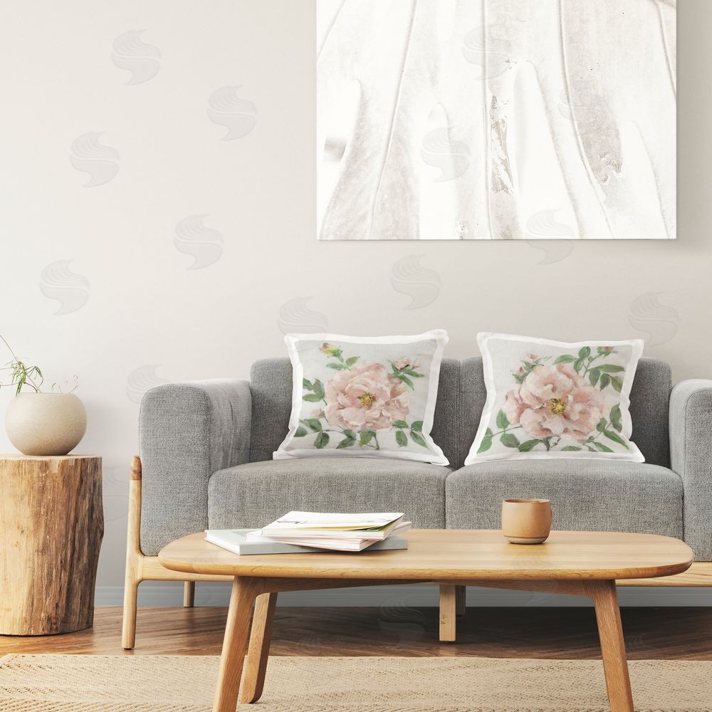 Sally Swatland Soft & Subtle Peonies Printed Plush Polyester Throw Pillow On Chair