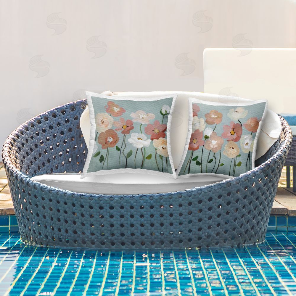Charity Henderson Budding Boho Blooms Outdoor Quick-Dry Polyester Printed Throw Pillow in Back Yard