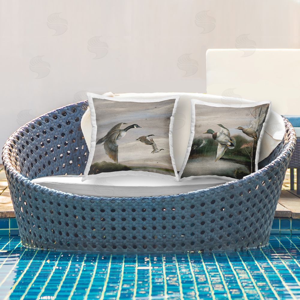 Ruane Manning Geese & Ducks in Nature Outdoor Quick-Dry Polyester Printed Throw Pillow in Back Yard