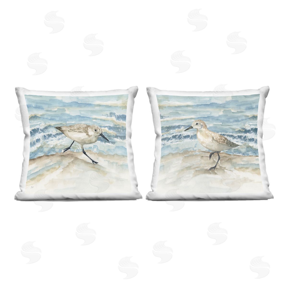 Nan Sandpipers Treading Beach Shore Printed Plush Polyester Throw Pillow