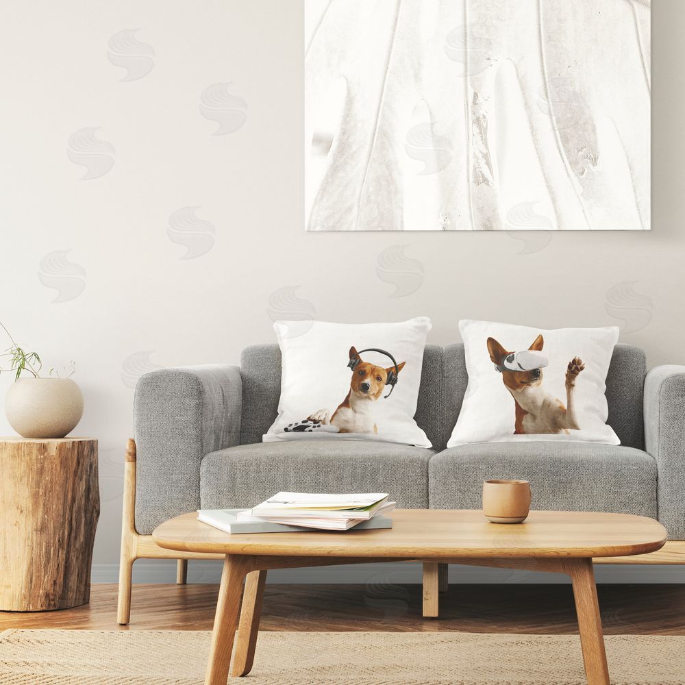 CAD Designs Video Game Dogs with VR Printed Plush Polyester Throw Pillow On Chair