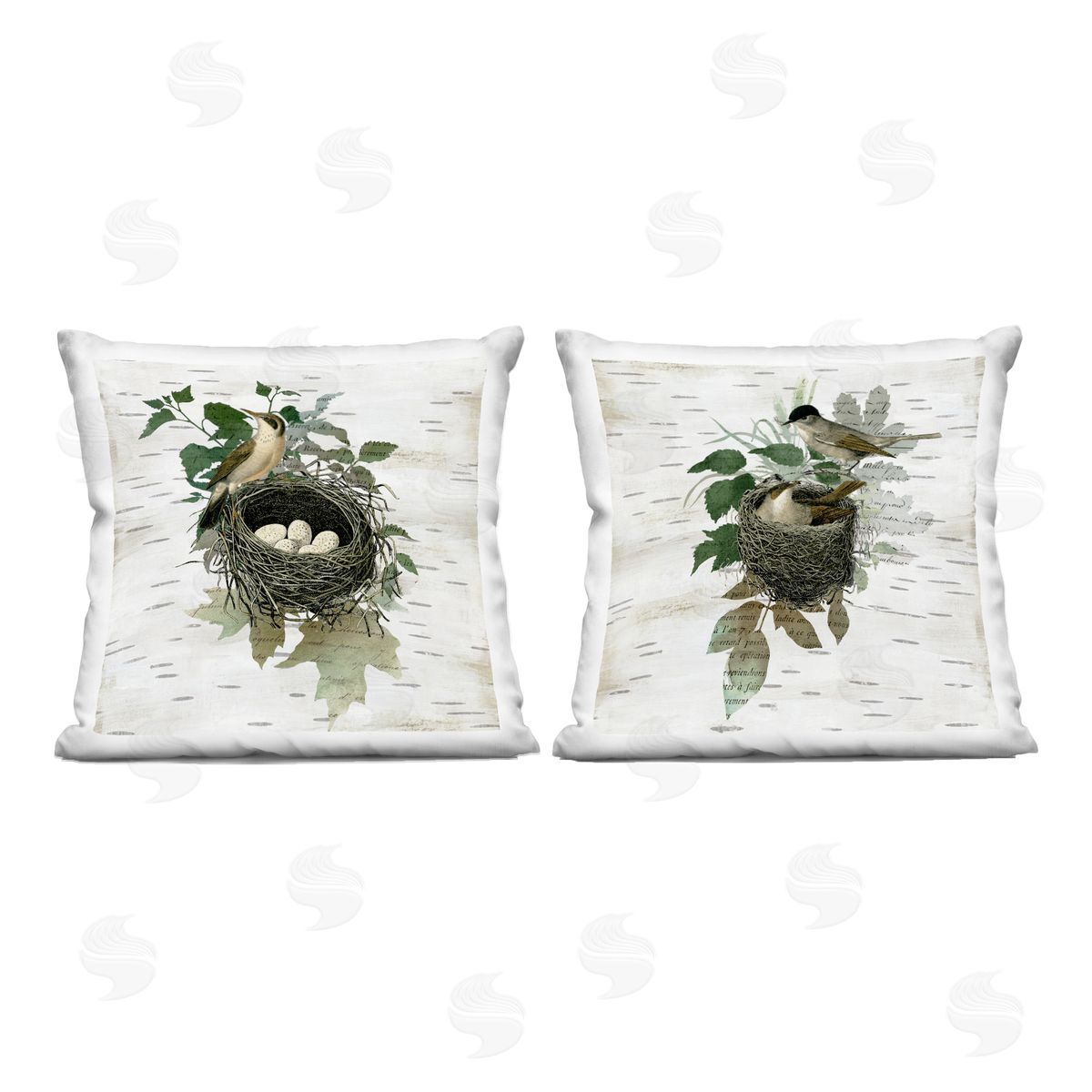 Susan Arnot Rustic Vintage Bird Nests Printed Plush Polyester Throw Pillow