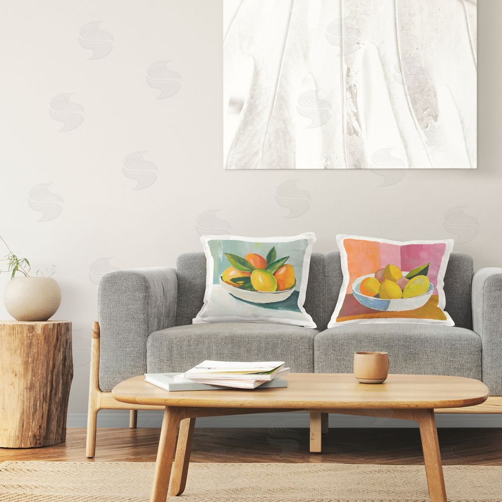 Walker Noble Fresh Fruits in Bowl Printed Plush Polyester Throw Pillow On Chair