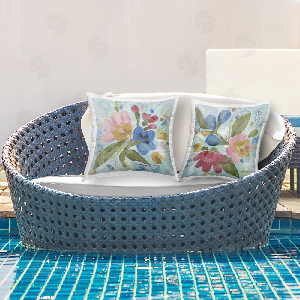 June Erica Vess Eclectic Flower Bundles Outdoor Quick-Dry Polyester Printed Throw Pillow in Back Yard