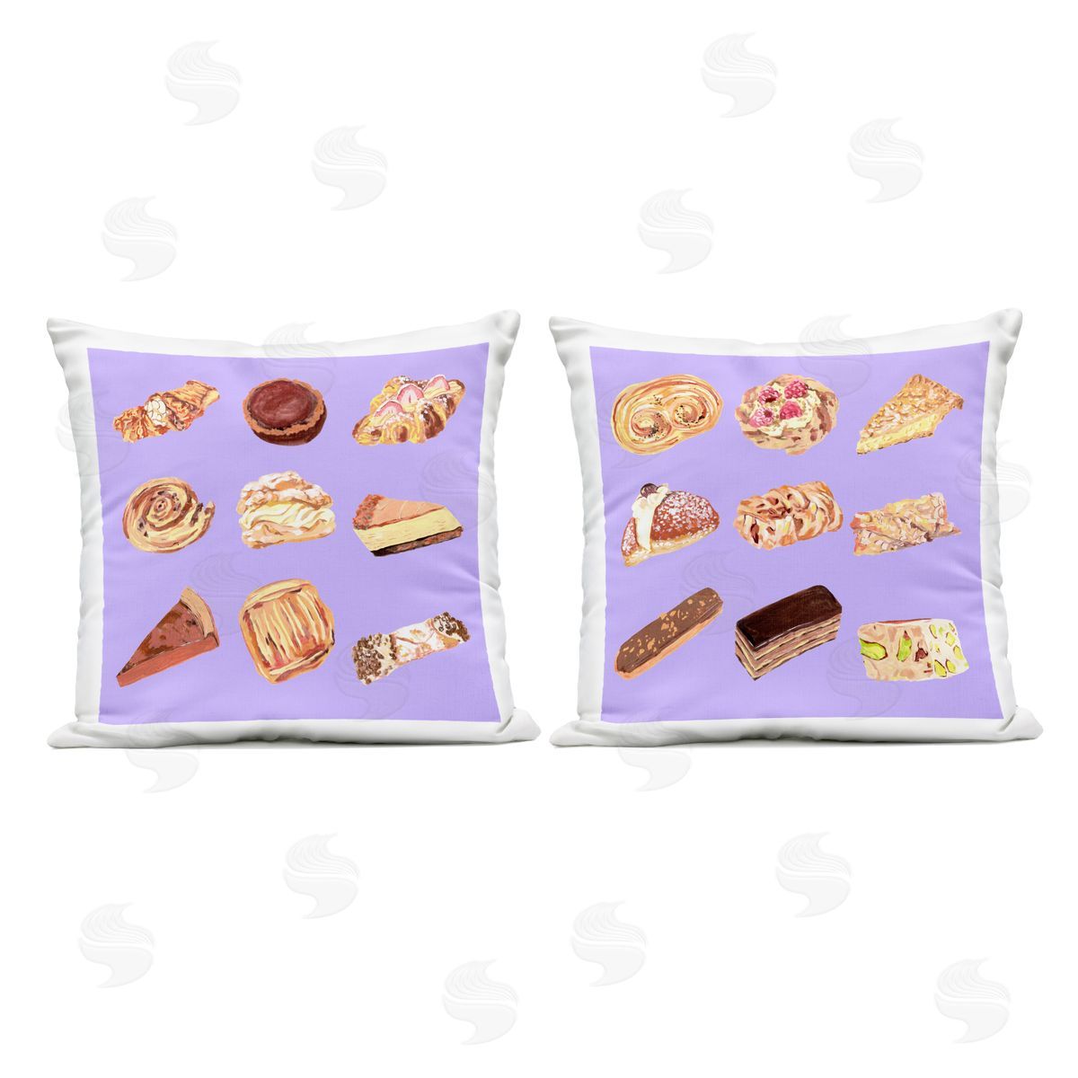 Melissa Wang Various Pastries on Purple Outdoor Quick-Dry Polyester Printed Throw Pillow