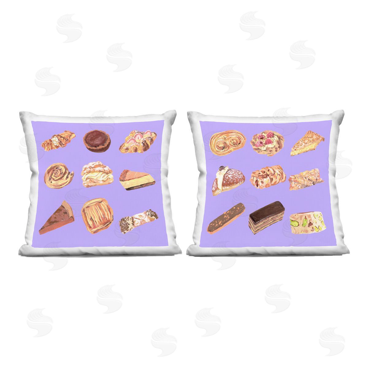 Melissa Wang Various Pastries on Purple Printed Plush Polyester Throw Pillow