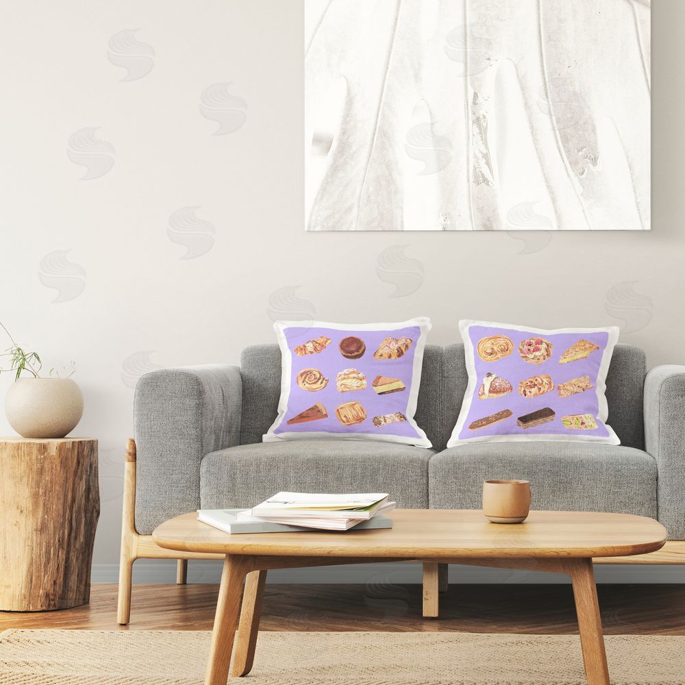 Melissa Wang Various Pastries on Purple Printed Plush Polyester Throw Pillow On Chair