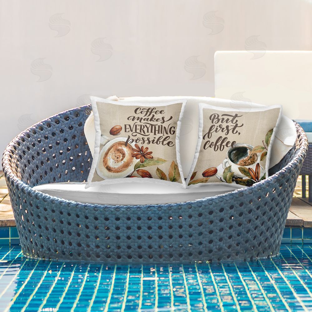 Kim Allen Rustic Kitchen Coffee Phrases Outdoor Quick-Dry Polyester Printed Throw Pillow in Back Yard