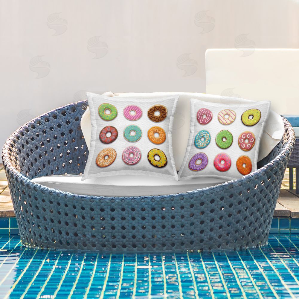 Marcus Prime Frosted Patterned Donuts Outdoor Quick-Dry Polyester Printed Throw Pillow in Back Yard
