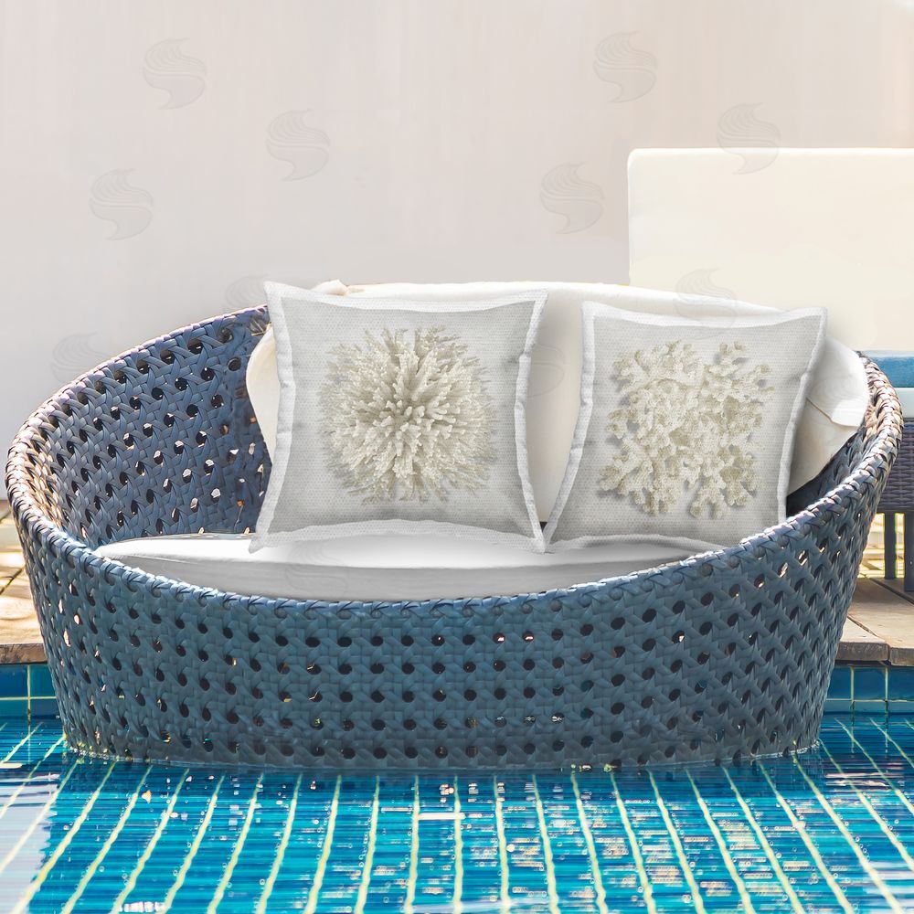 Caroline Kelly Distinct Natural Coral Outdoor Quick-Dry Polyester Printed Throw Pillow in Back Yard