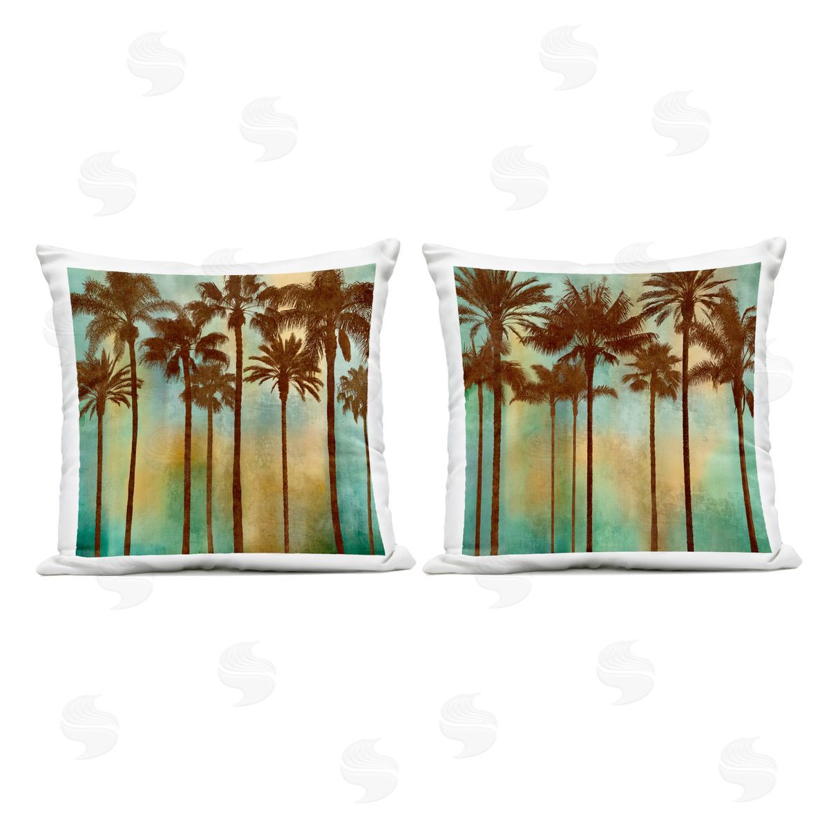 John Seba Palms on Blue & Orange Outdoor Quick-Dry Polyester Printed Throw Pillow