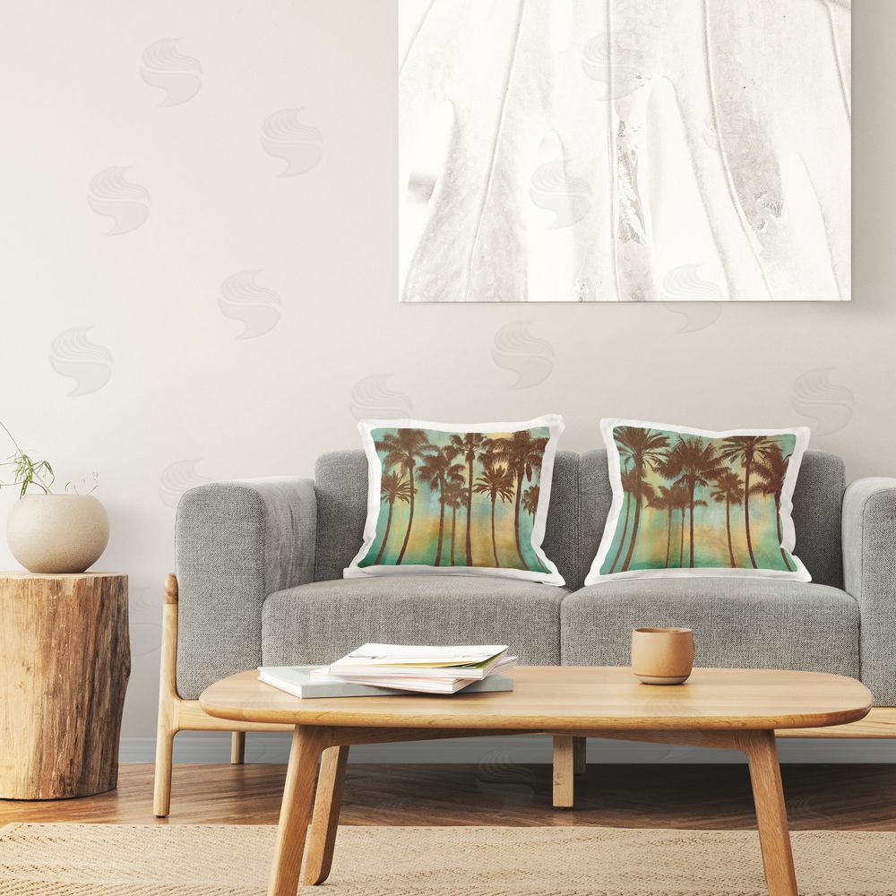 John Seba Palms on Blue & Orange Printed Plush Polyester Throw Pillow On Chair