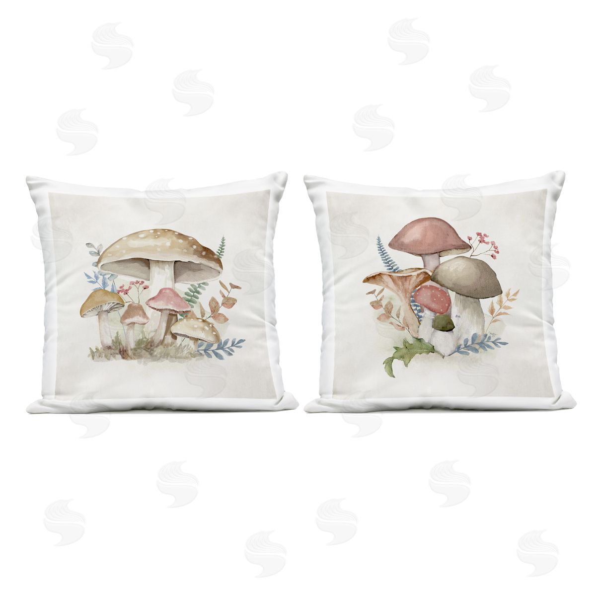 Mollie B. Pastel Blooming Mushrooms Outdoor Quick-Dry Polyester Printed Throw Pillow