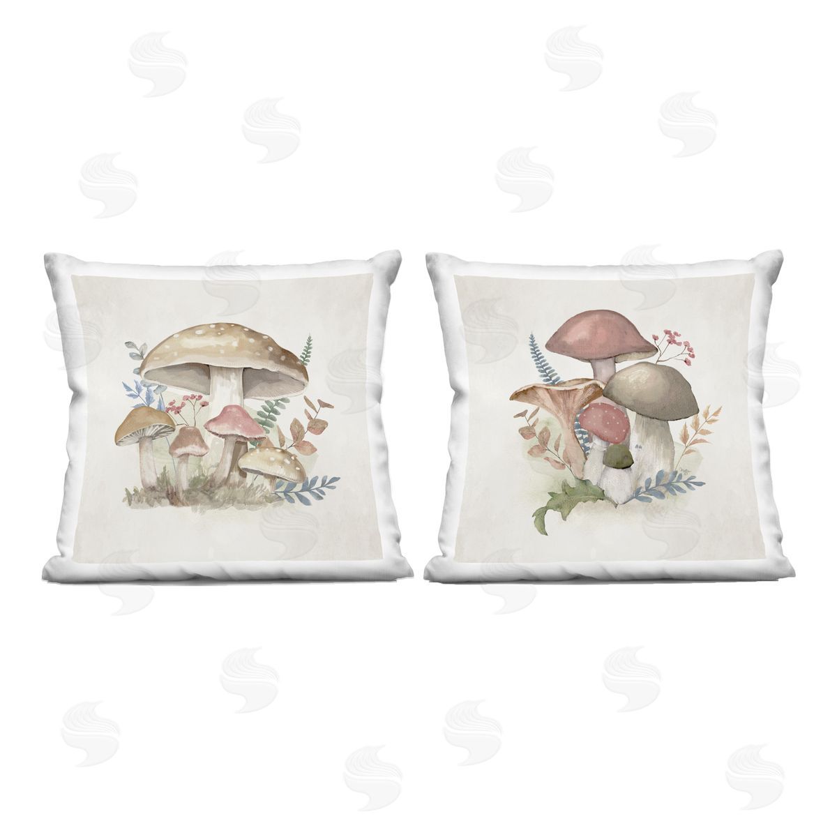 Mollie B. Pastel Blooming Mushrooms Printed Plush Polyester Throw Pillow