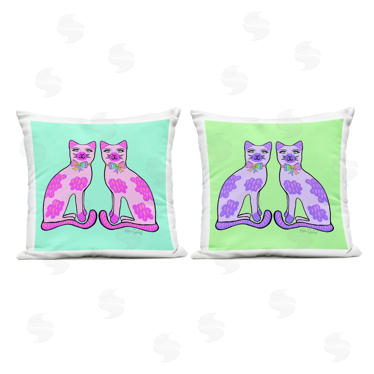 Katie Conley Funky Whimsy Cat Pairs Outdoor Quick-Dry Polyester Printed Throw Pillow