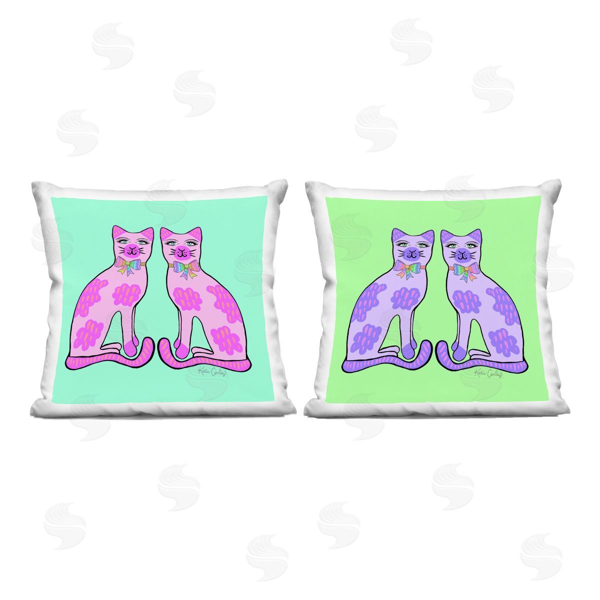 Katie Conley Funky Whimsy Cat Pairs Printed Plush Polyester Throw Pillow
