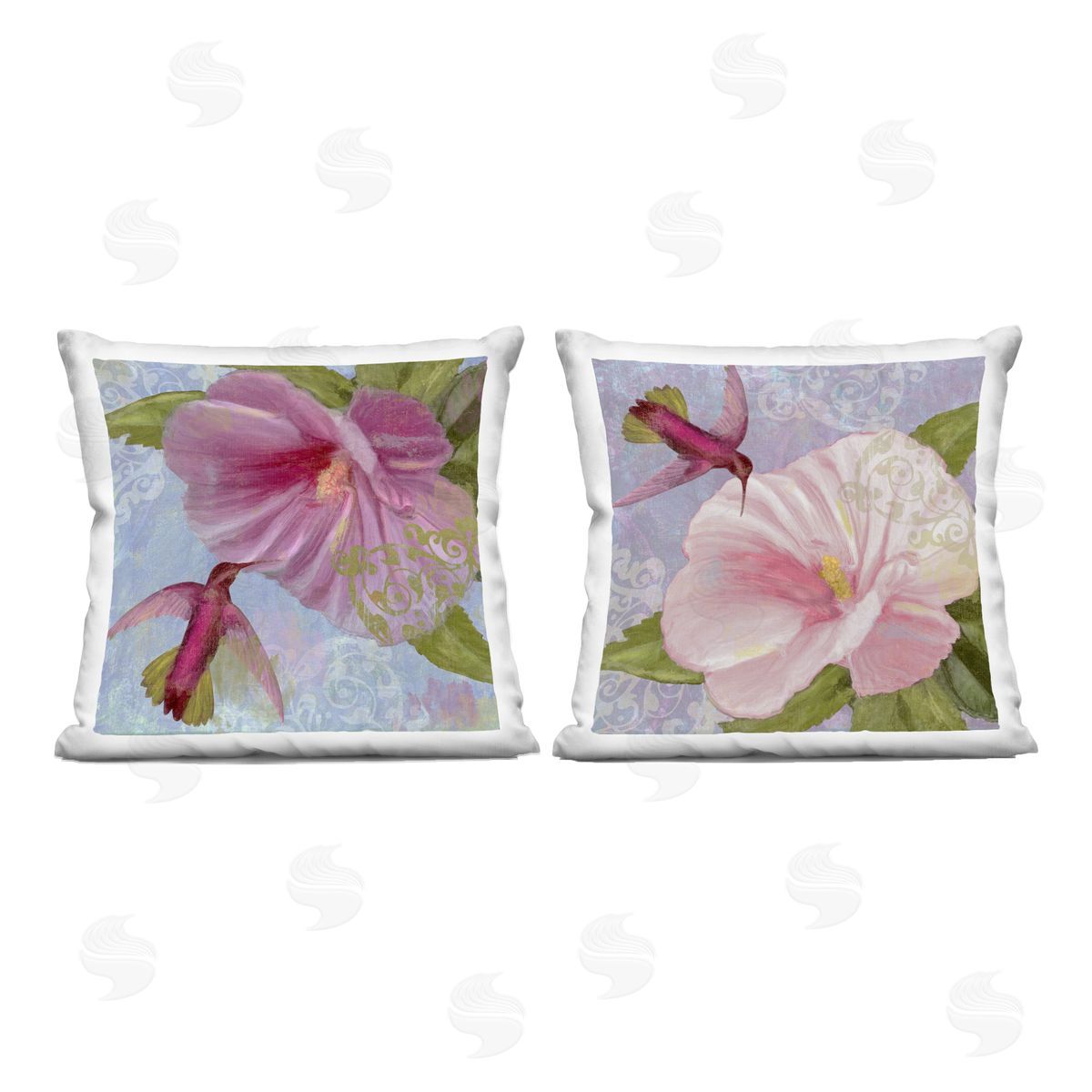 Sasha Hummingbirds & Poppy Bulbs Printed Plush Polyester Throw Pillow