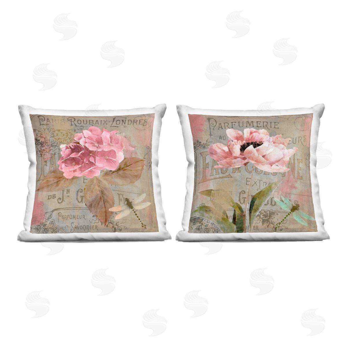 Sasha Vintage Collage French Florals Printed Plush Polyester Throw Pillow