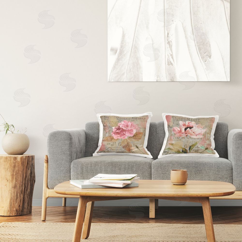 Sasha Vintage Collage French Florals Printed Plush Polyester Throw Pillow On Chair