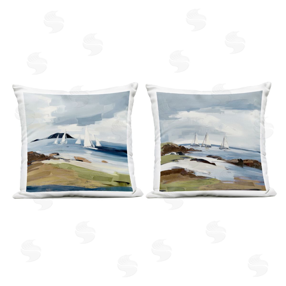 Elara Yasna Nautical Sea Vessels Beach View Plush Polyester Art Print Pillow