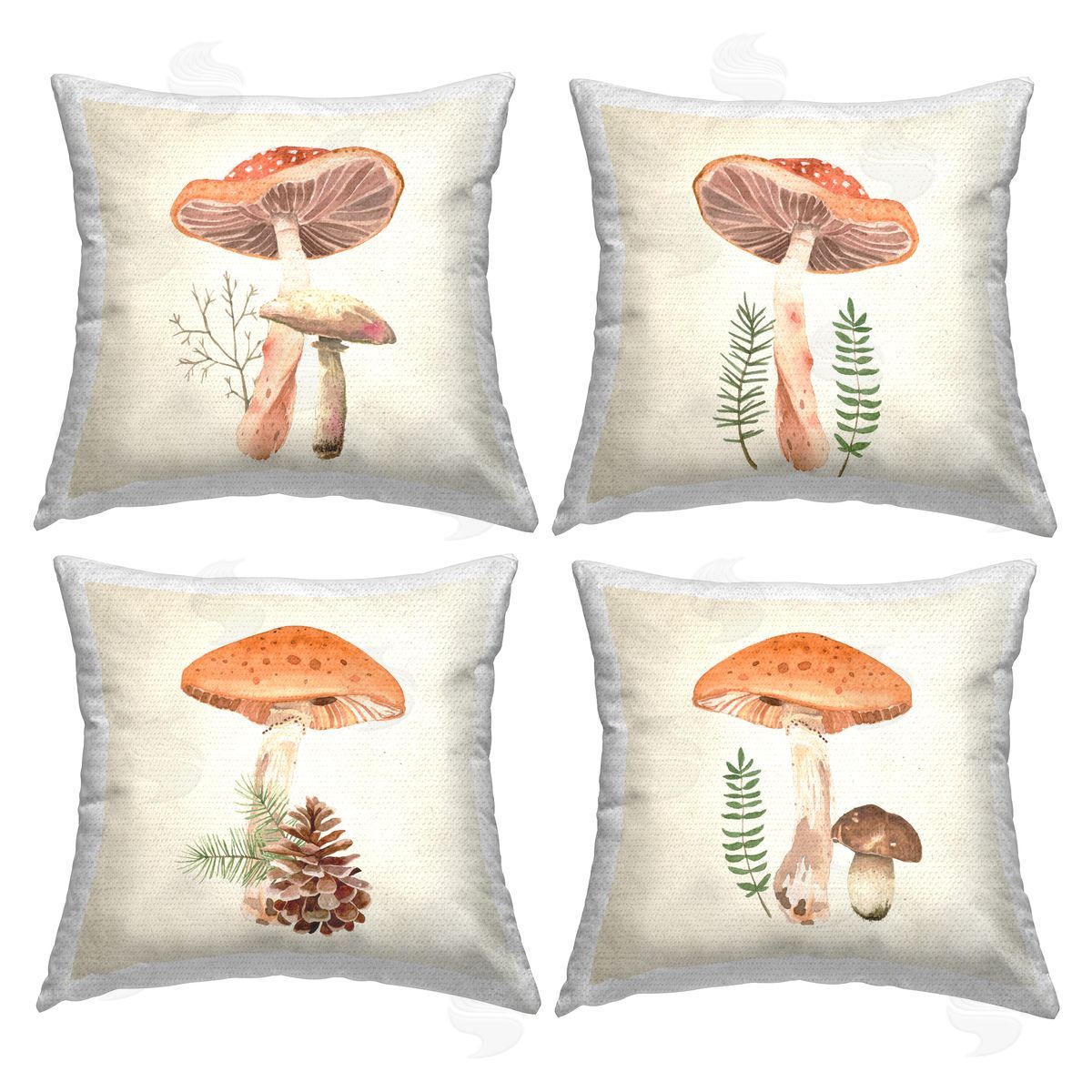 Cottage Mushrooms Forest Plants Outdoor Printed Pillow, Home Decor by Lucca Sheppard