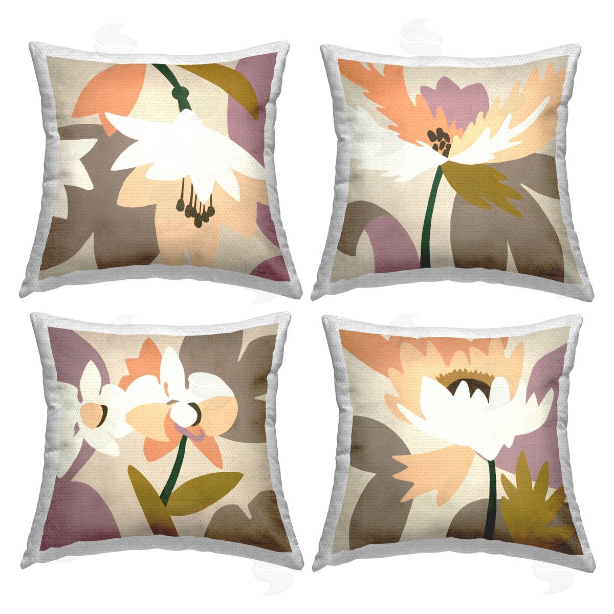 Contemporary Beige Lilies Outdoor Printed Pillow, Home Decor by Liz Jardine