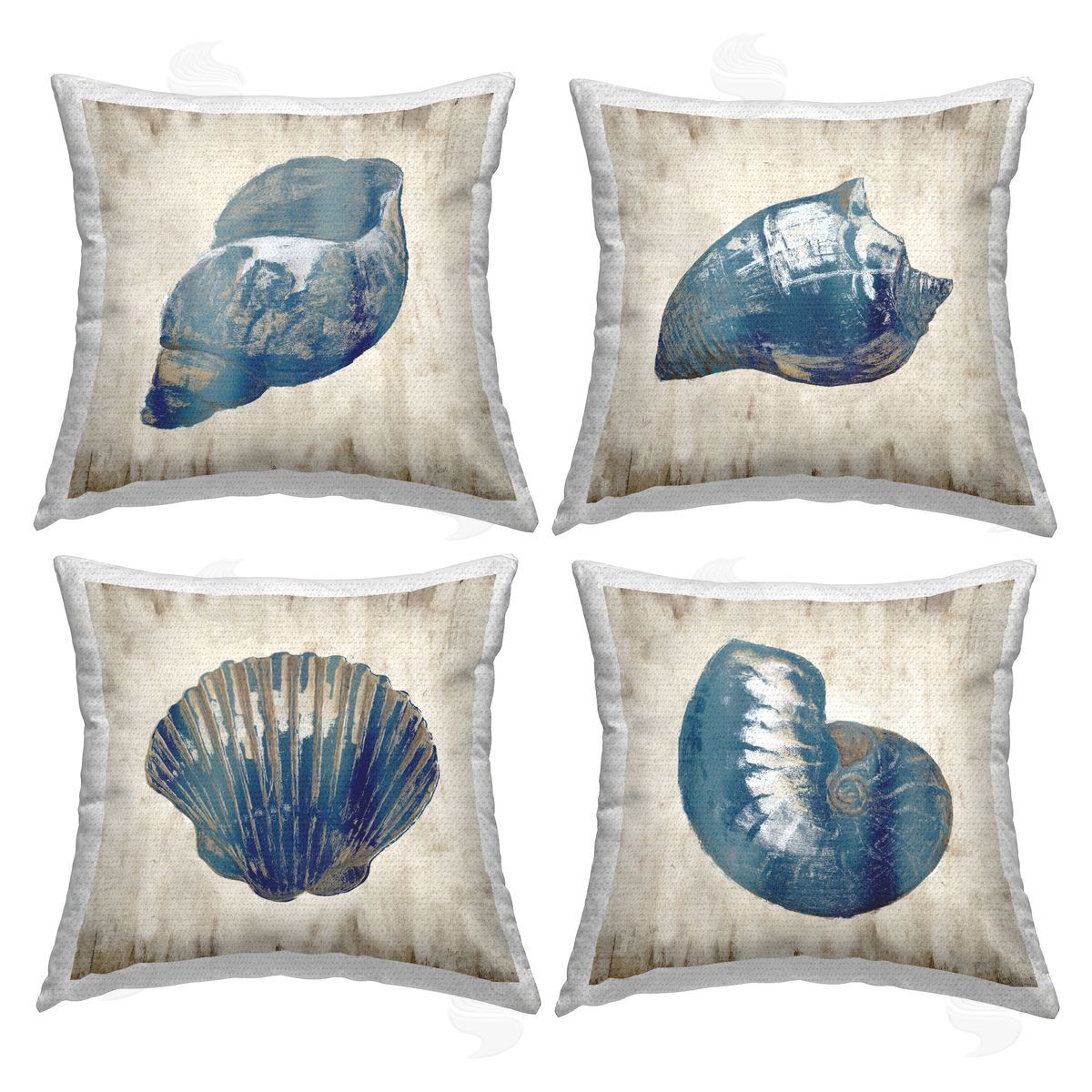 Rustic Varied Seashells Outdoor Printed Pillow, Home Decor by Nan