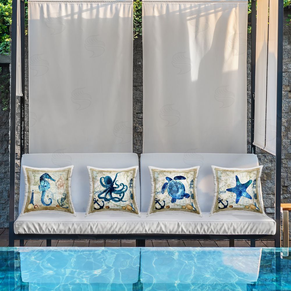 Jill Meyer Nautical Creatures on Map Outdoor Quick-Dry Polyester Printed Throw Pillow in Back Yard