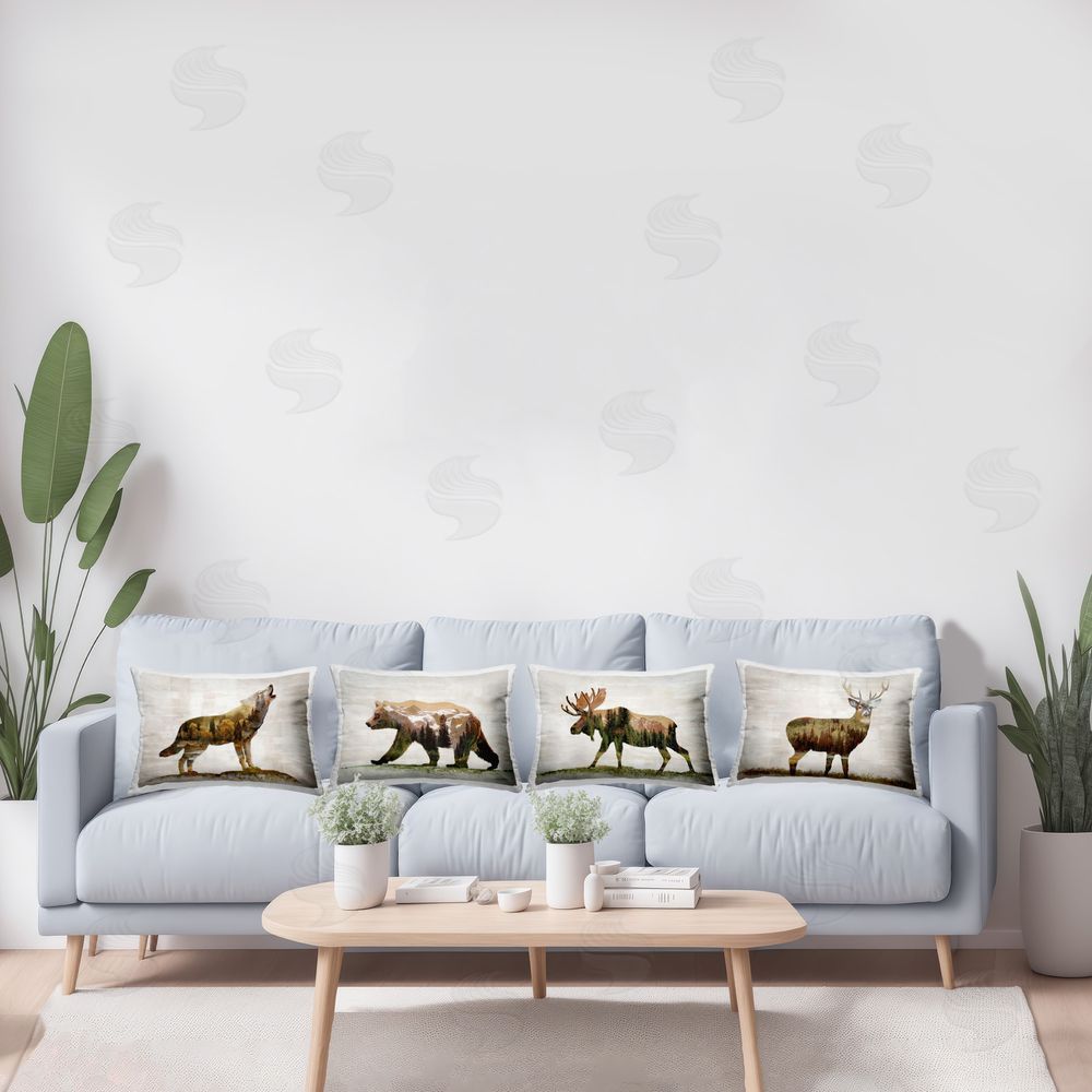 Amber Sterling Woodland Animals Rustic Pattern Printed Plush Polyester Throw Pillow On Chair