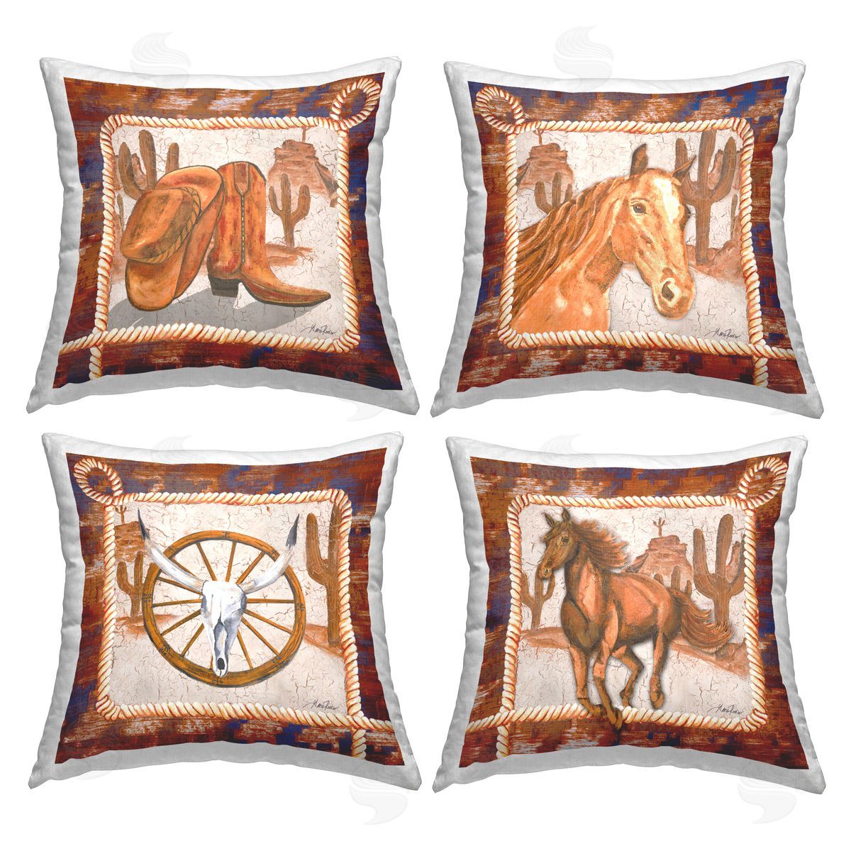 Julie DeRice Western Rodeo Scenes Printed Plush Polyester Throw Pillow