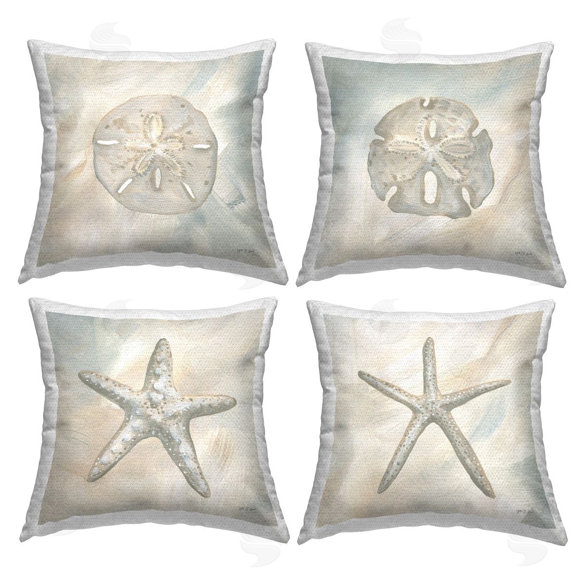 Yvette St. Amant Neutral Starfish & Sand Dollars Outdoor Quick-Dry Polyester Printed Throw Pillow