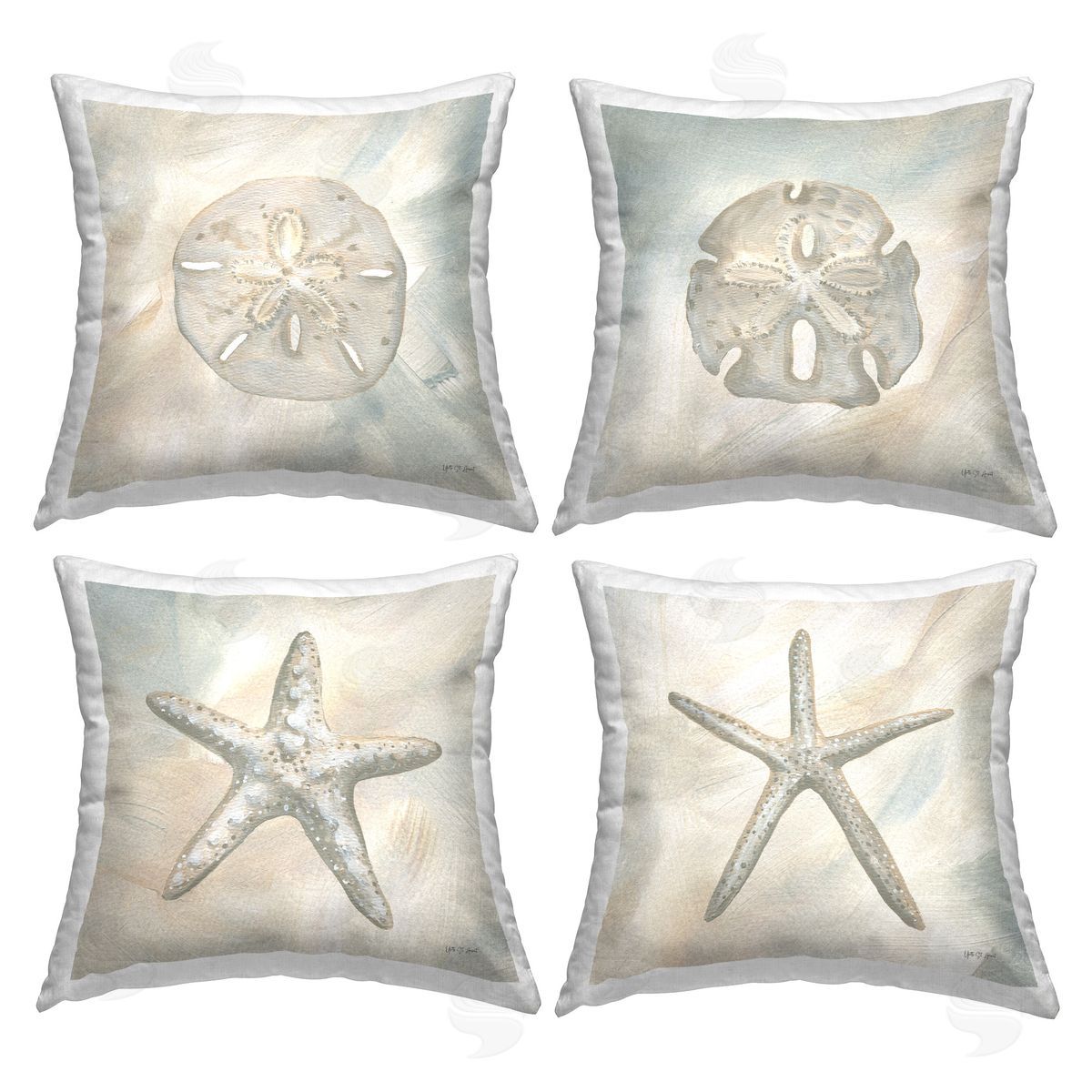 Yvette St. Amant Neutral Starfish & Sand Dollars Printed Plush Polyester Throw Pillow