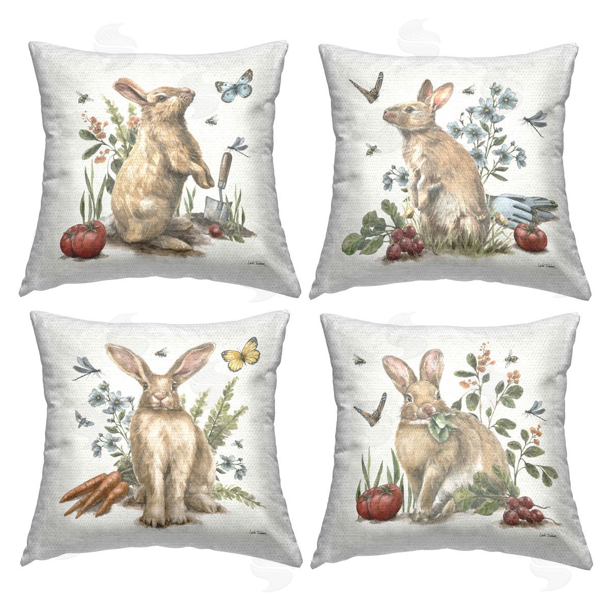 Leslie Trimbach Spring Woodland Rabbits Outdoor Quick-Dry Polyester Printed Throw Pillow