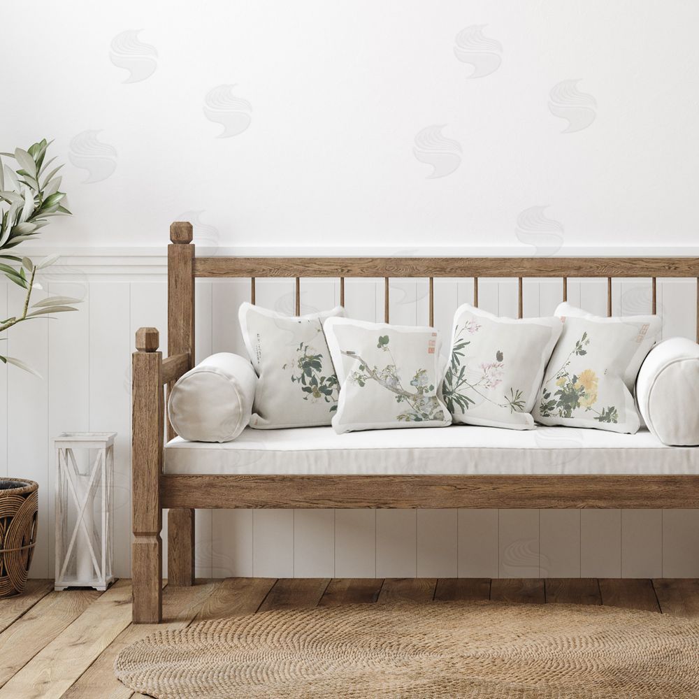 Ju Lian Traditional Eastern Flowers Printed Plush Polyester Throw Pillow On Chair