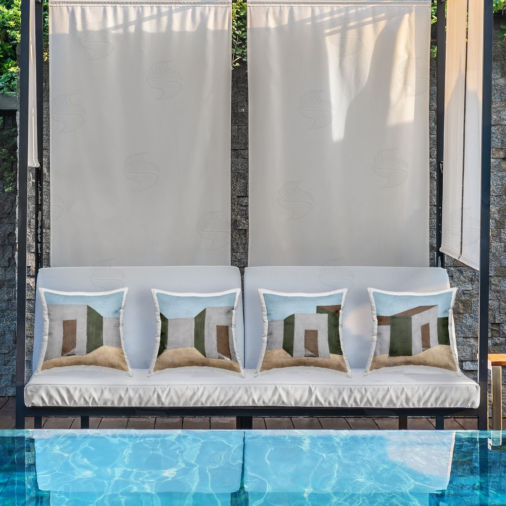 Victoria Barnes Desert Modular Houses Outdoor Quick-Dry Polyester Printed Throw Pillow in Back Yard