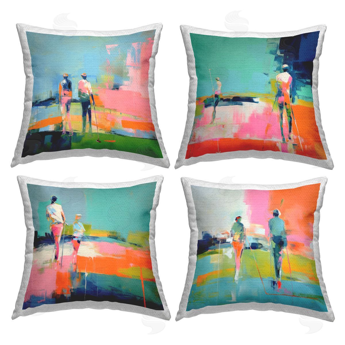 Stupell Studio People on Golf Course Outdoor Quick-Dry Polyester Printed Throw Pillow