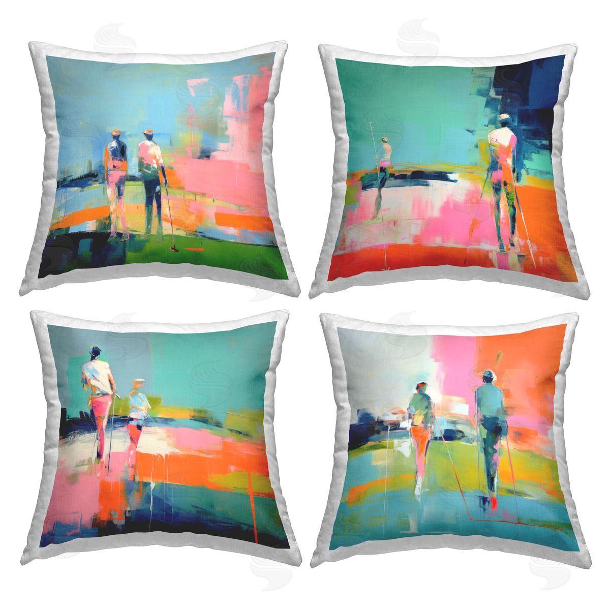 Stupell Studio People on Golf Course Printed Plush Polyester Throw Pillow