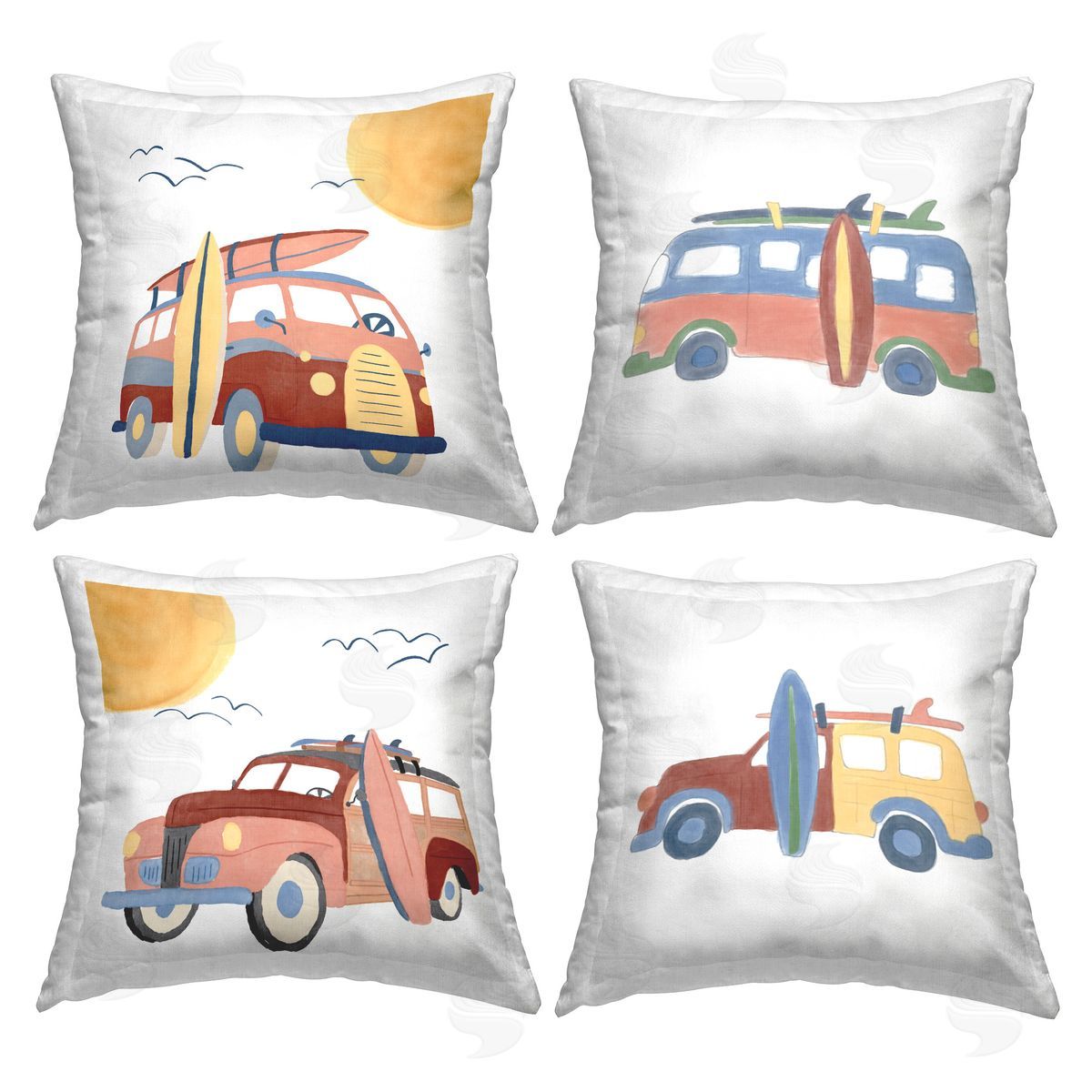 Carrie Cantwell Beach Surf Vehicles Printed Plush Polyester Throw Pillow