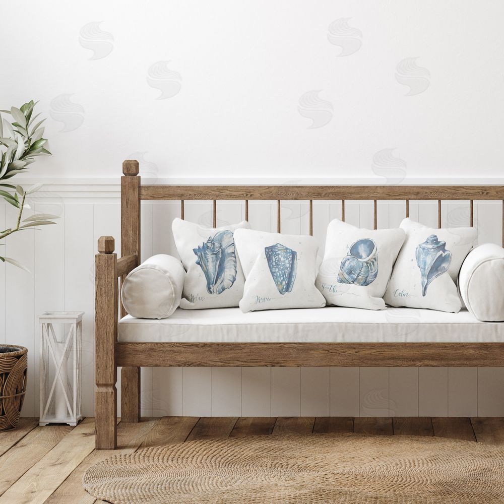 Carol Robinson Soothing Blue Seashells Printed Plush Polyester Throw Pillow On Chair