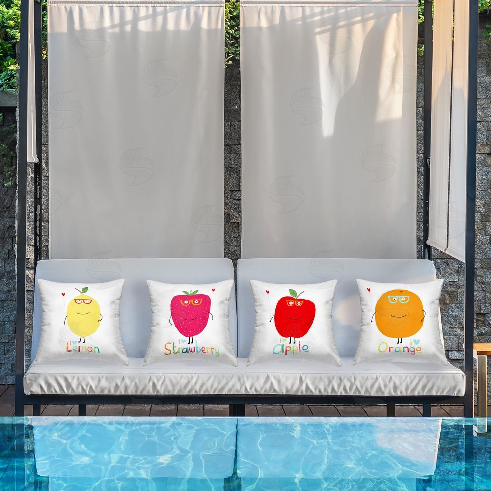 Carla Daly Whimsical Hipster Fruits Outdoor Quick-Dry Polyester Printed Throw Pillow in Back Yard