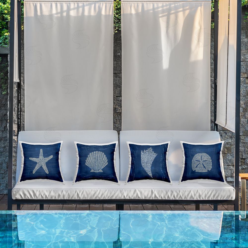 Jetty Home LLC Blue Wave Pattern Shells Outdoor Quick-Dry Polyester Printed Throw Pillow in Back Yard